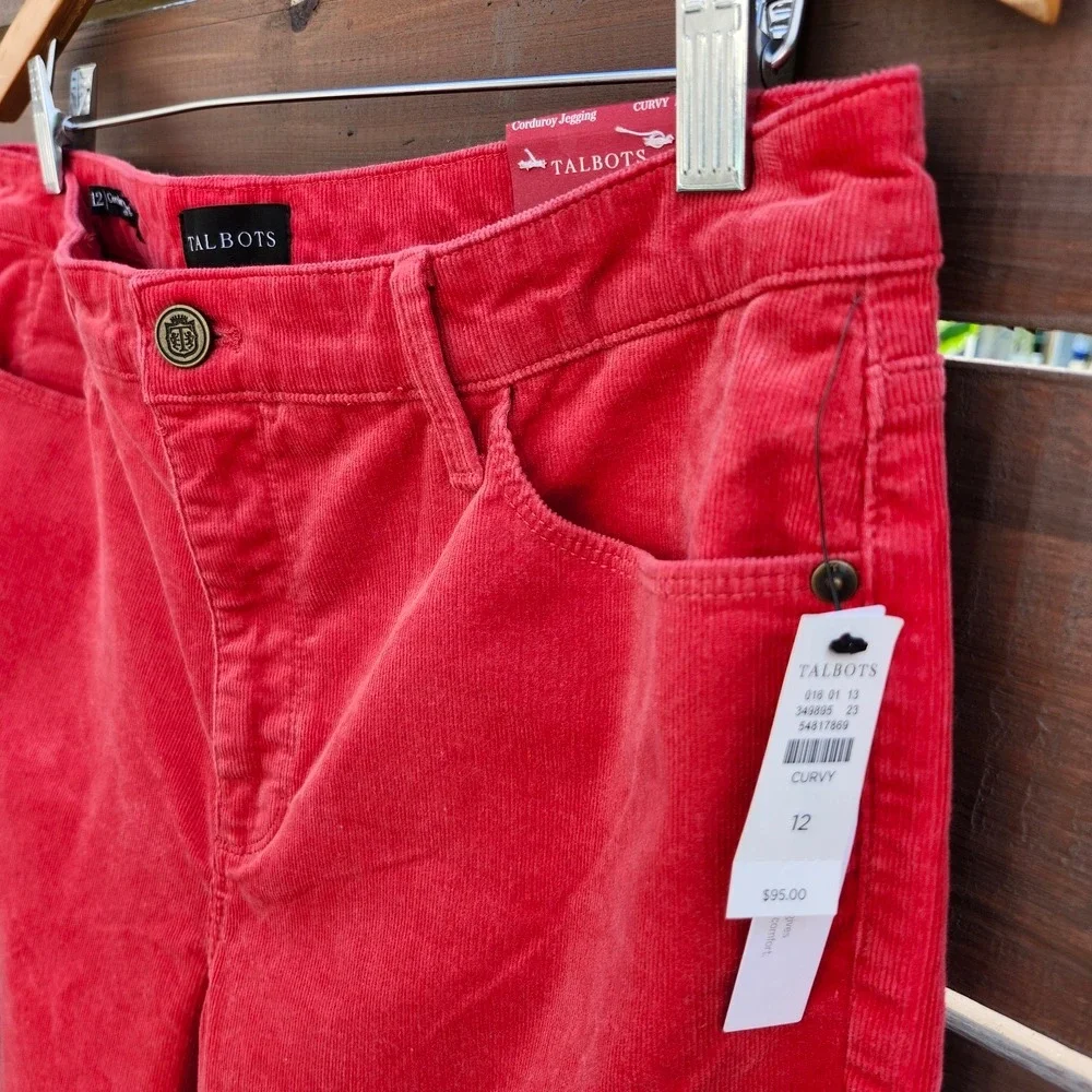 Talbots Red Corduroy Jeggings Vibrant Maximalist Dopamine Bold Skinny NWT 12